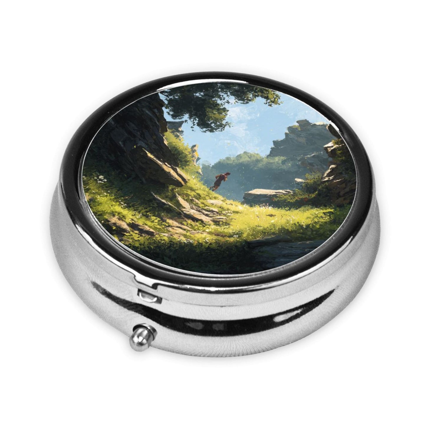 Portable Round Mini Storage Box - Sunlit Valley Path Art Design