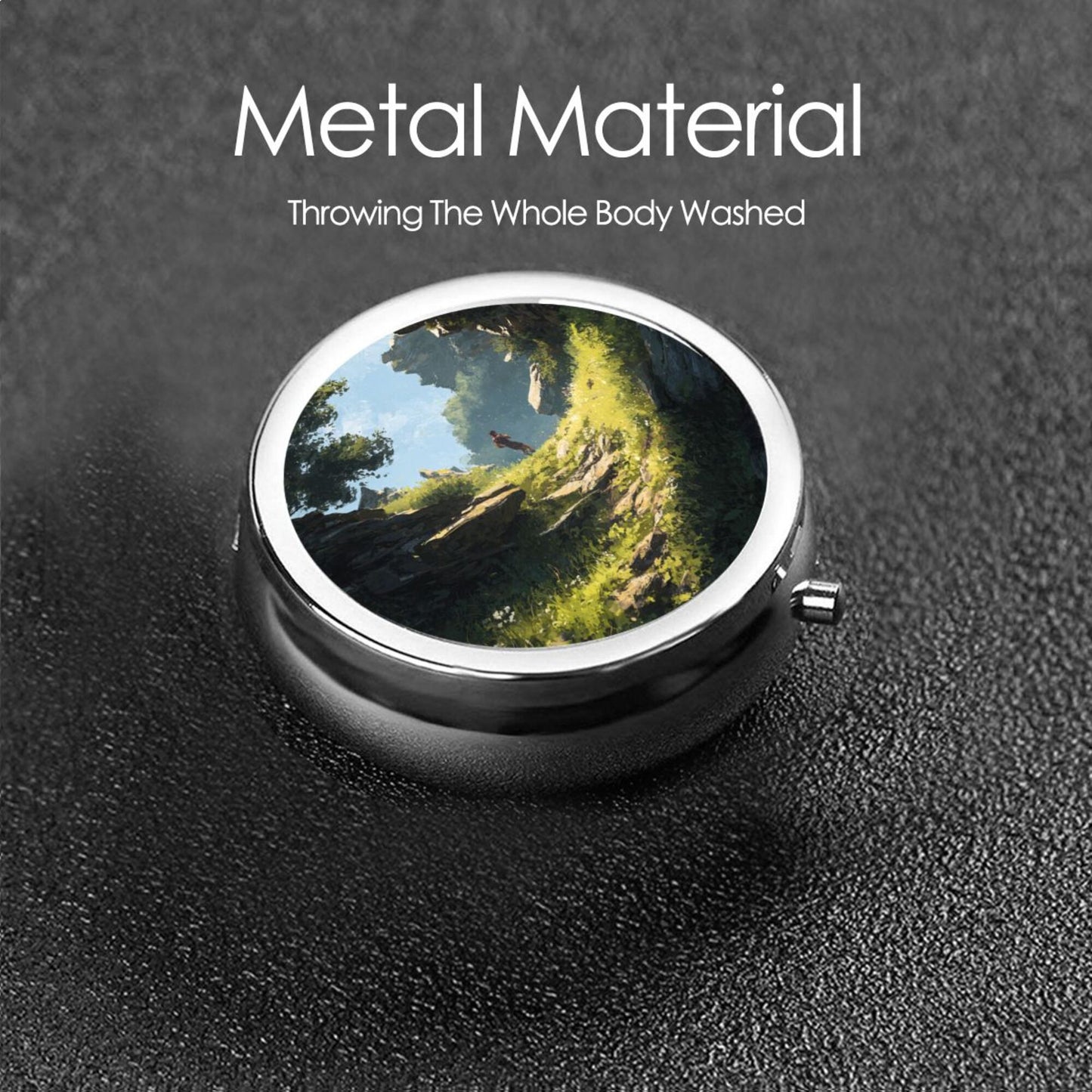 Portable Round Mini Storage Box - Sunlit Valley Path Art Design