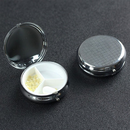 Retro Adventure Style Metal Round Pill Box – Traveler Artwork Portable Organizer