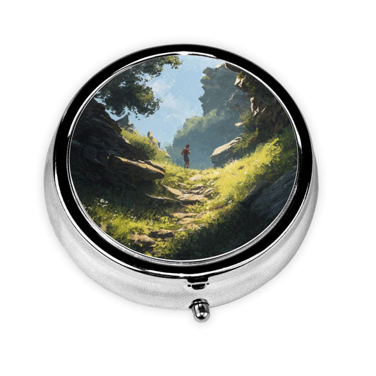Portable Round Mini Storage Box - Sunlit Valley Path Art Design